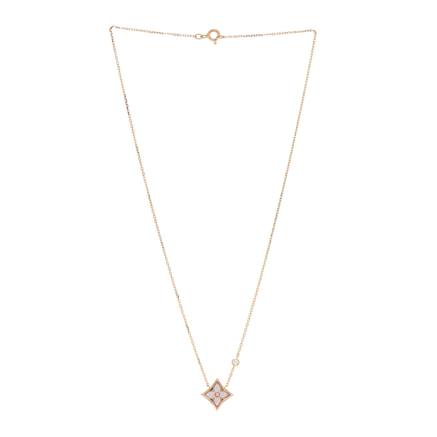 18K Pink Gold Diamond Pink Mother of Pearl Color Blossom BB Star Pendant Necklace
