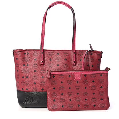 MCM Visetos Calfskin Medium Anya Shopper Tote Red Black 1 of 9