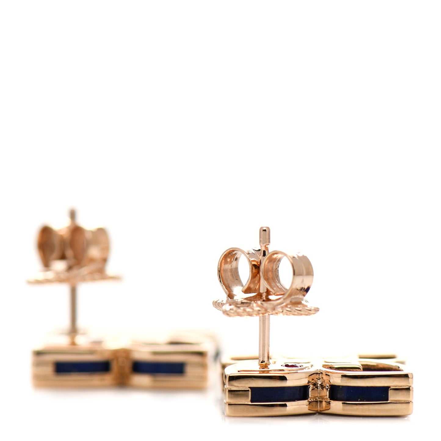 18K Rose Gold Diamond Lapis Venetian Princess Flower Stud Earrings