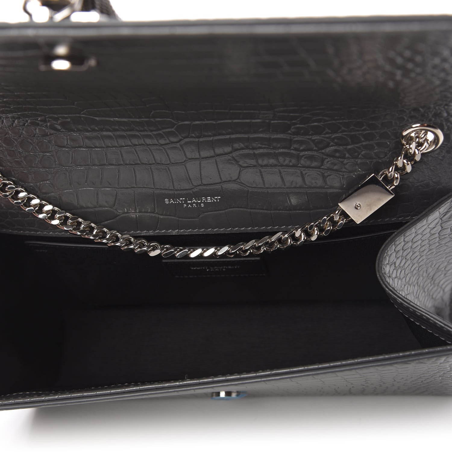 Saint Laurent Calfskin Crocodile Embossed Medium Classic Monogram Kate Tassel Satchel Fog 5 of 9