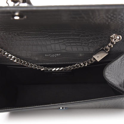 Saint Laurent Calfskin Crocodile Embossed Medium Classic Monogram Kate Tassel Satchel Fog 5 of 9