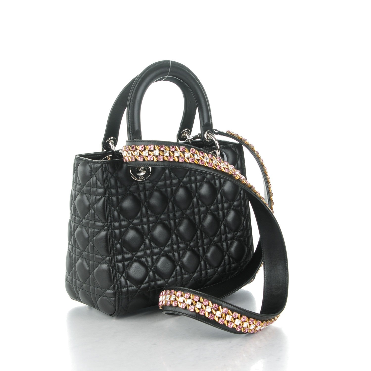 Christian Dior Lambskin Cannage Medium Lady Dior Crystal Strap Black 3 of 8
