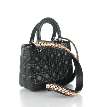 Christian Dior Lambskin Cannage Medium Lady Dior Crystal Strap Black 3 of 8