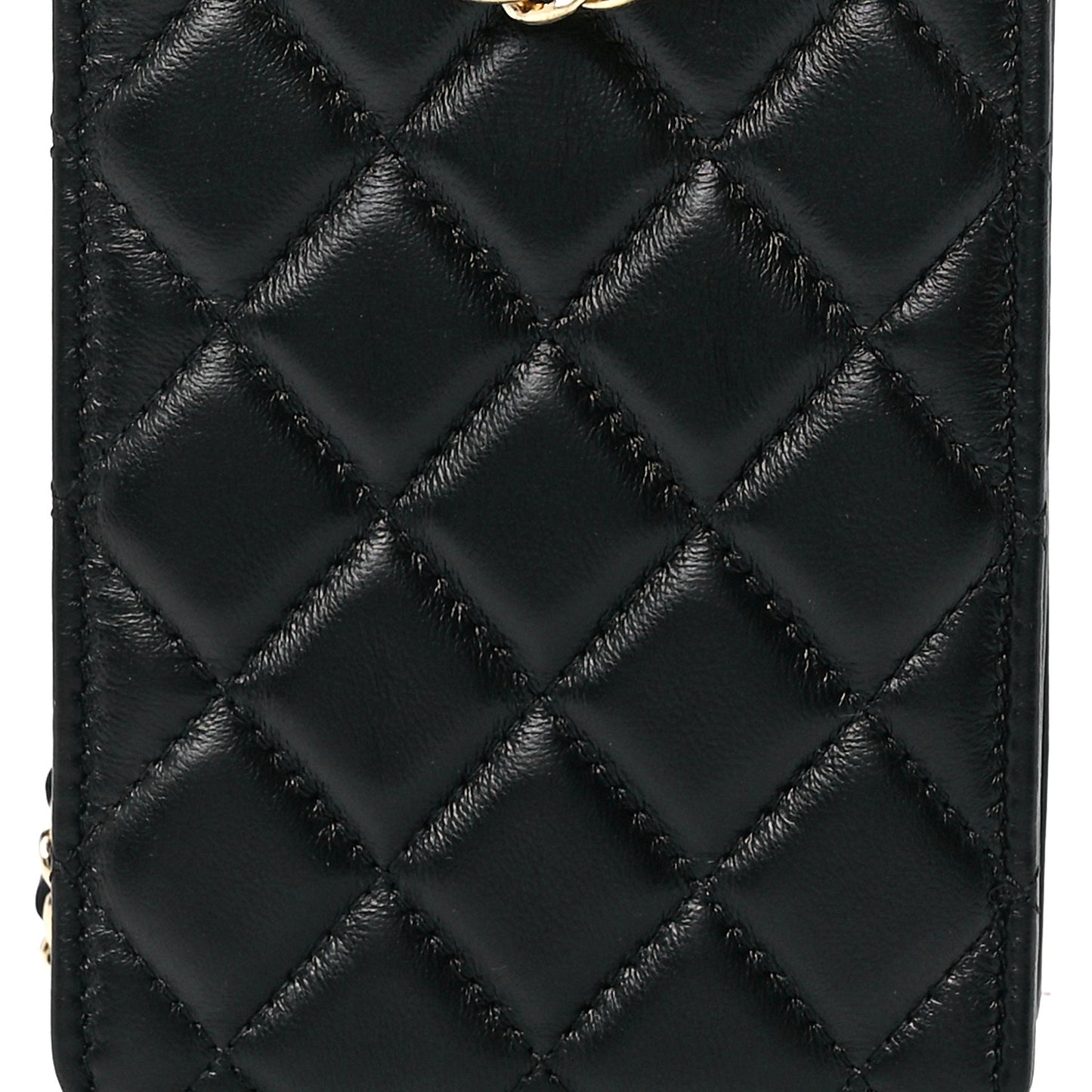 Lambskin Quilted Phone Holder With Chain Black