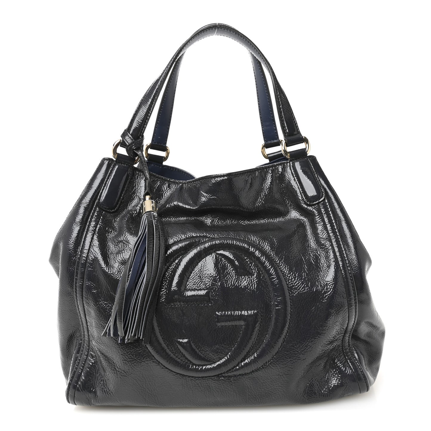 Vernice Naplack Medium Soho Shoulder Bag Uniform Blue