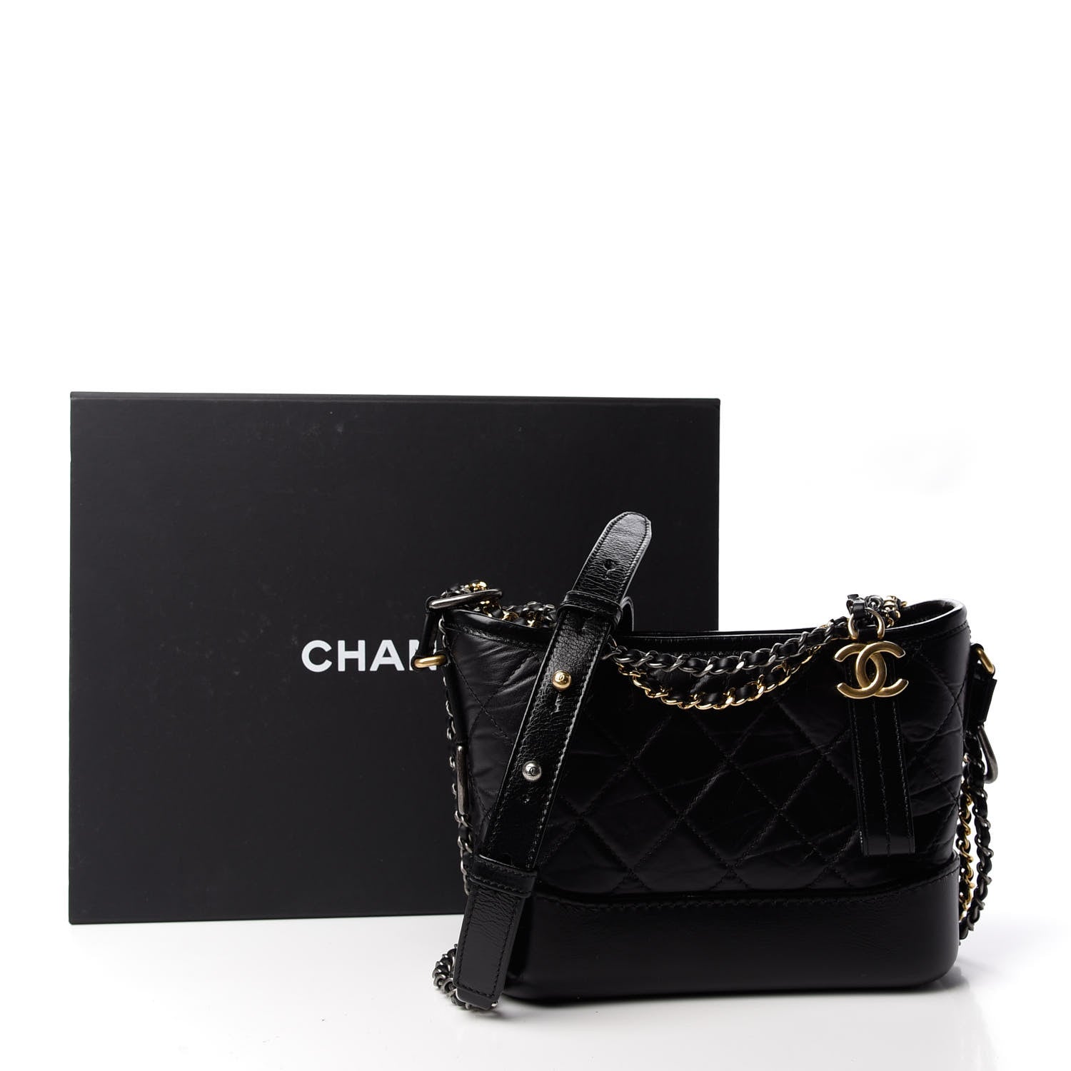 Chanel Aged Calfskin Quilted Small Gabrielle Hobo Black 10 of 10
