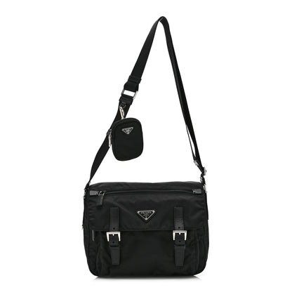 Prada Re-Nylon Vela Saffiano Pocket Double Buckle Messenger Shoulder Bag Black 2 of 11