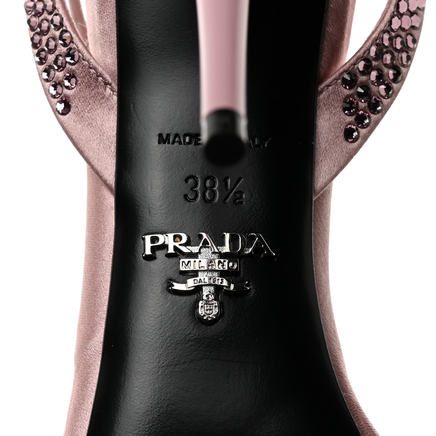 Prada Satin Crystal Triangle Modellerie 100mm Sandals 38.5 Alabastro 7 of 7