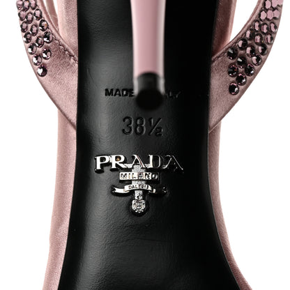 Prada Satin Crystal Triangle Modellerie 100mm Sandals 38.5 Alabastro 7 of 7