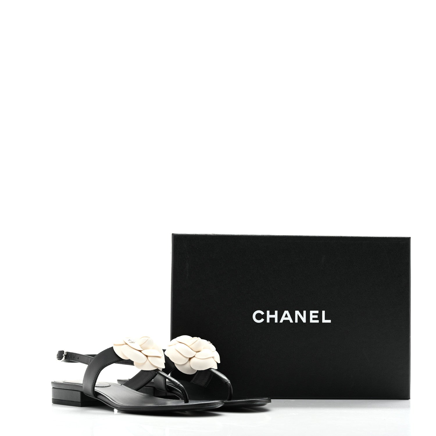 Chanel Lambskin Camellia Thong Sandals 36.5 Black White 10 of 10