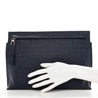 Loewe Calfskin Embossed Repeat T Pouch Navy 2 of 7