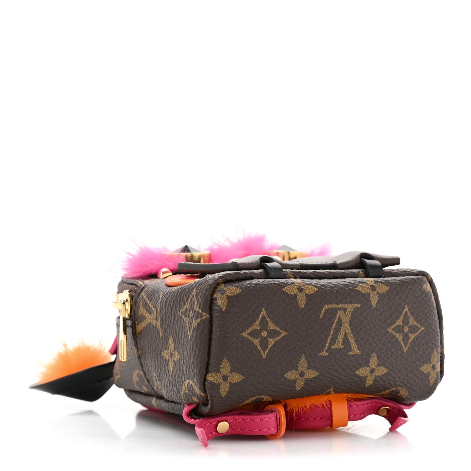 Louis Vuitton Monogram Calfskin Mink Fur Palm Springs Bear Bag Charm Key Holder Pink Orange 3 of 11