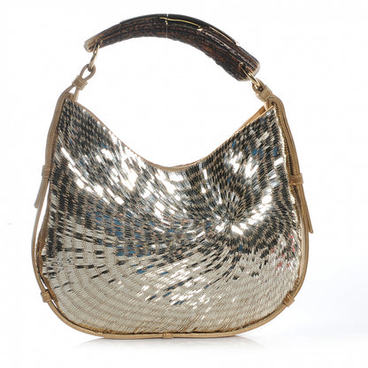 Saint Laurent Sequin Satin Mombasa Horn Bag Gold 1 of 7