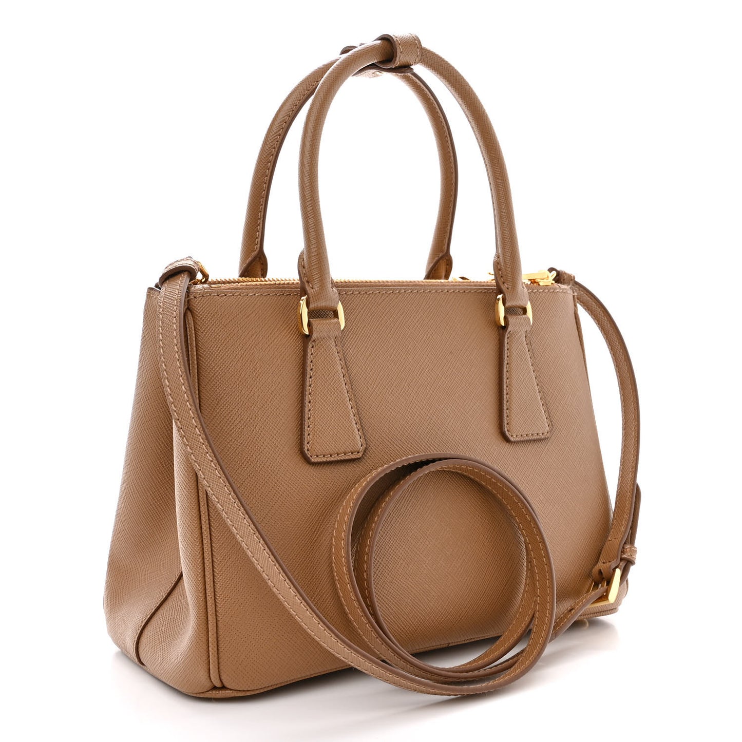 Saffiano Small Galleria Double Zip Tote Caramel
