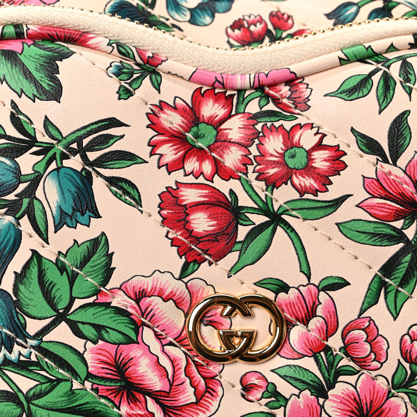 Calfskin Brit Roses Print Matelasse Diagonal Mini Interlocking G Heart Shoulder Bag Multicolor