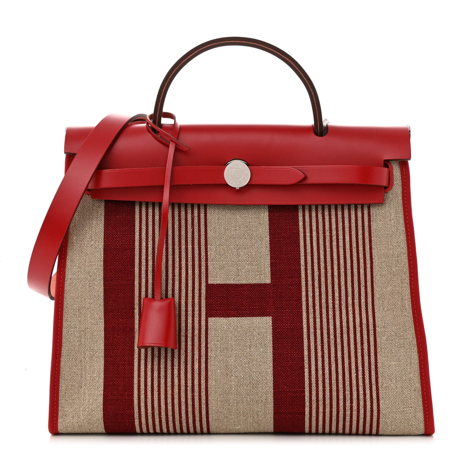 Hermes Vache Hunter Toile H Vibration Herbag Zip 31 PM Bordeaux Ficelle Rouge Piment 3 of 12