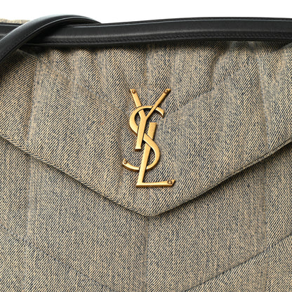 Saint Laurent Denim Quilted Medium Loulou Puffer Monogram Chain Satchel Rodeo Blue 8 of 10