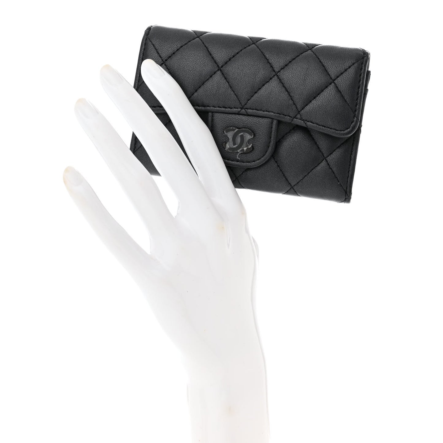 Lambskin Quilted Flap Card Holder Wallet So Black