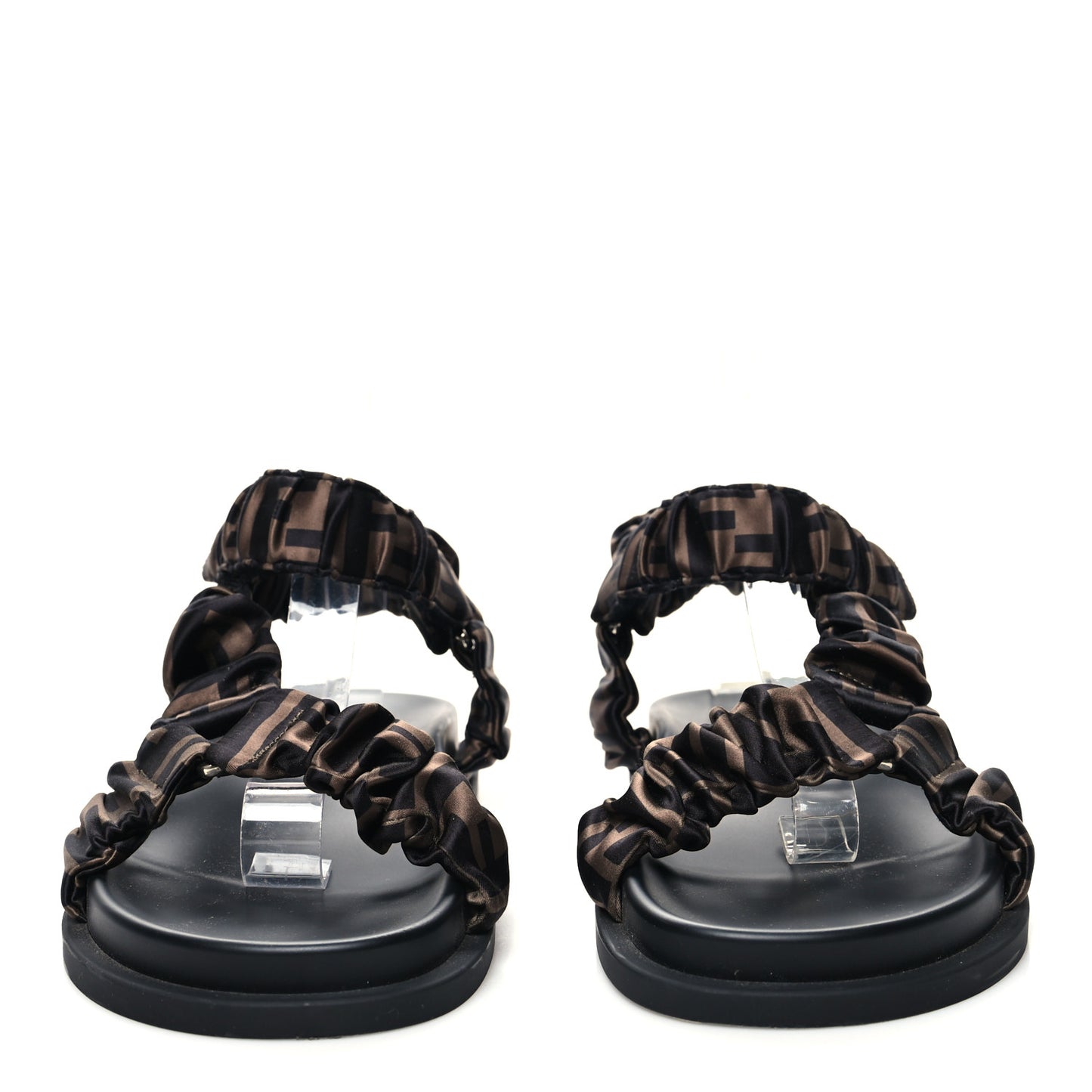 Satin FF Ruched Sandals 38 Tobacco Black