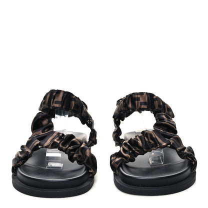 Fendi Satin FF Ruched Sandals 38 Tobacco Black 2 of 8