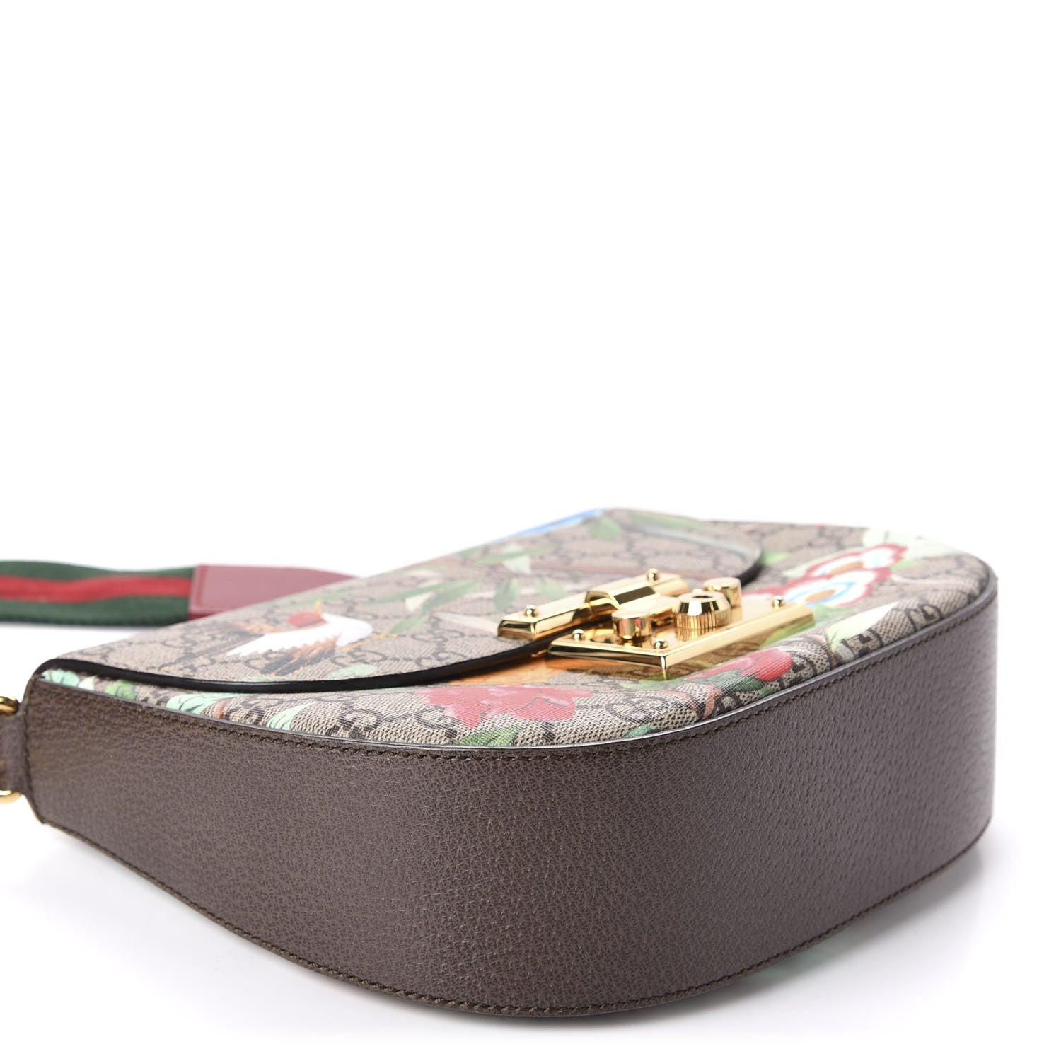 Gucci GG Supreme Monogram Tian Web Medium Padlock Messenger Shoulder Bag Beige Multicolor New Acero 4 of 11