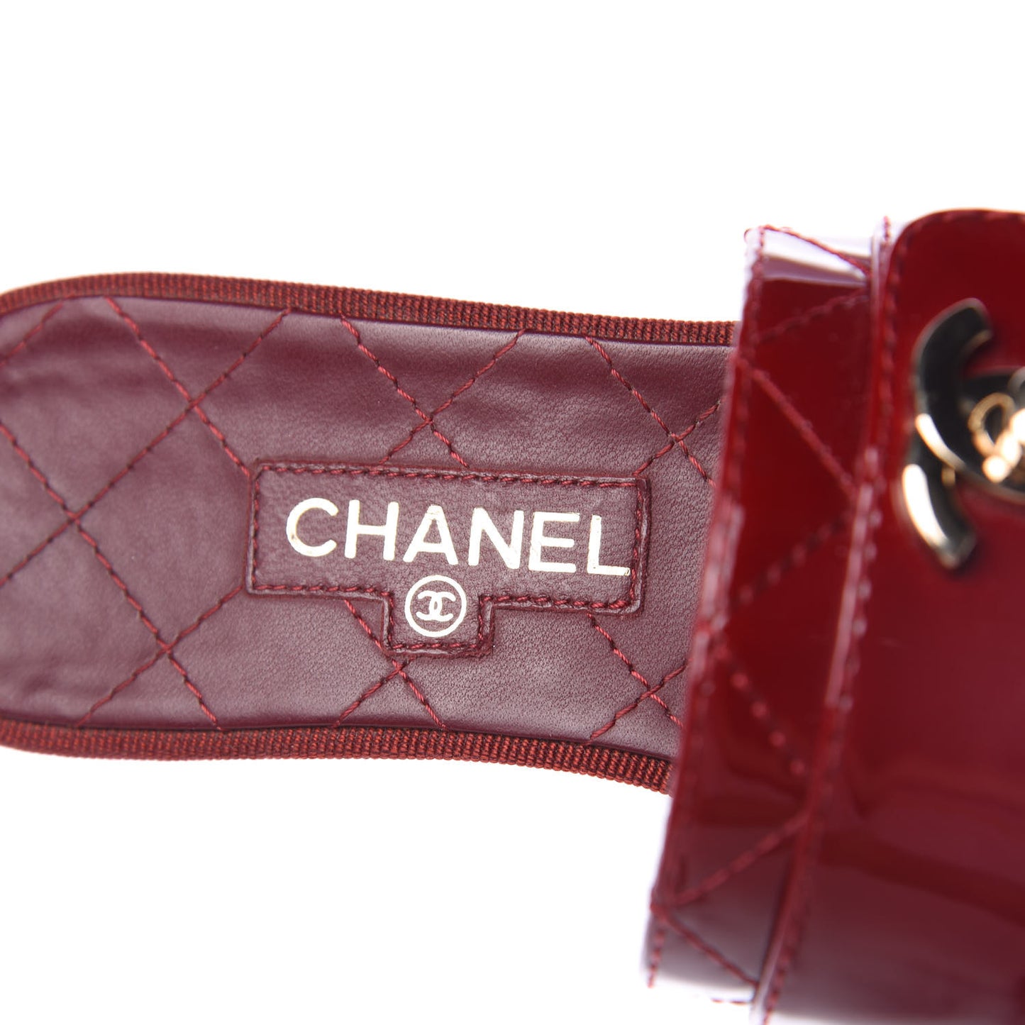 Patent Quilted Turn Lock CC Platform Mule 36.5 Rouge