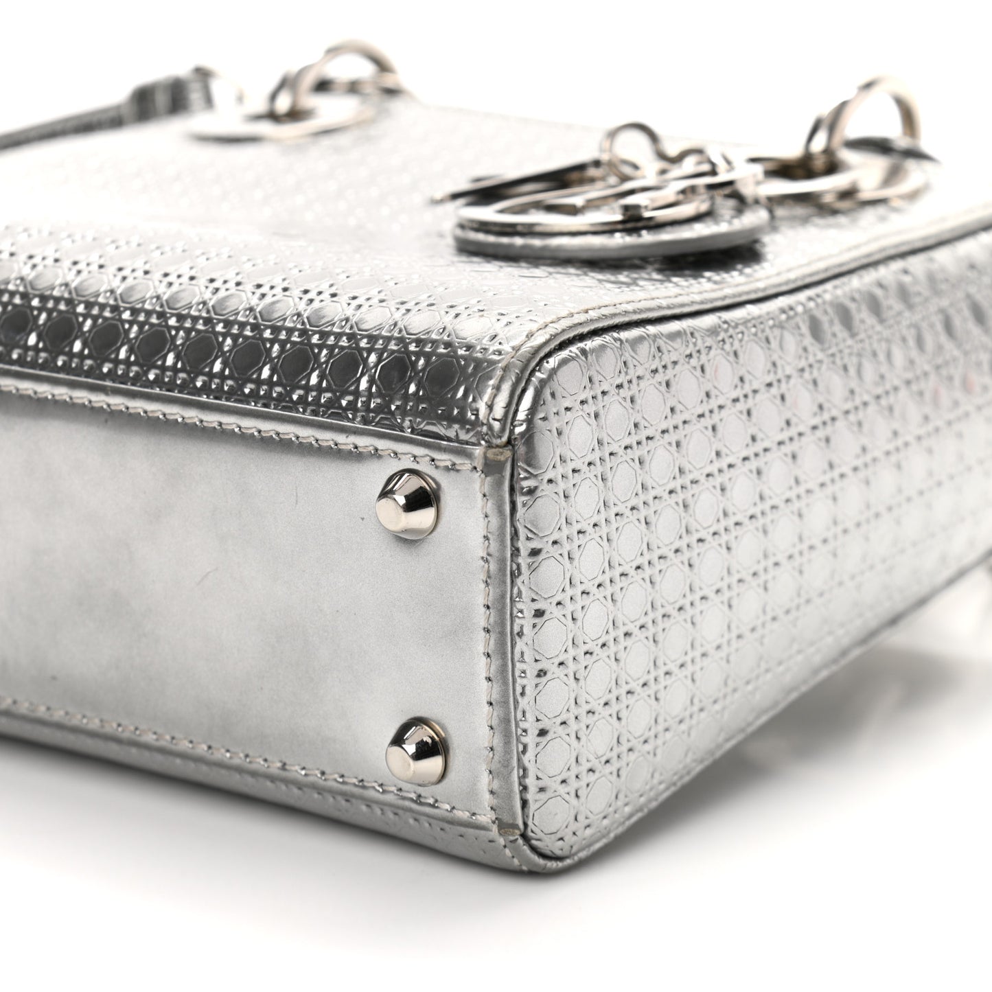 Metallic Patent Micro-Cannage Mini Lady Dior Silver