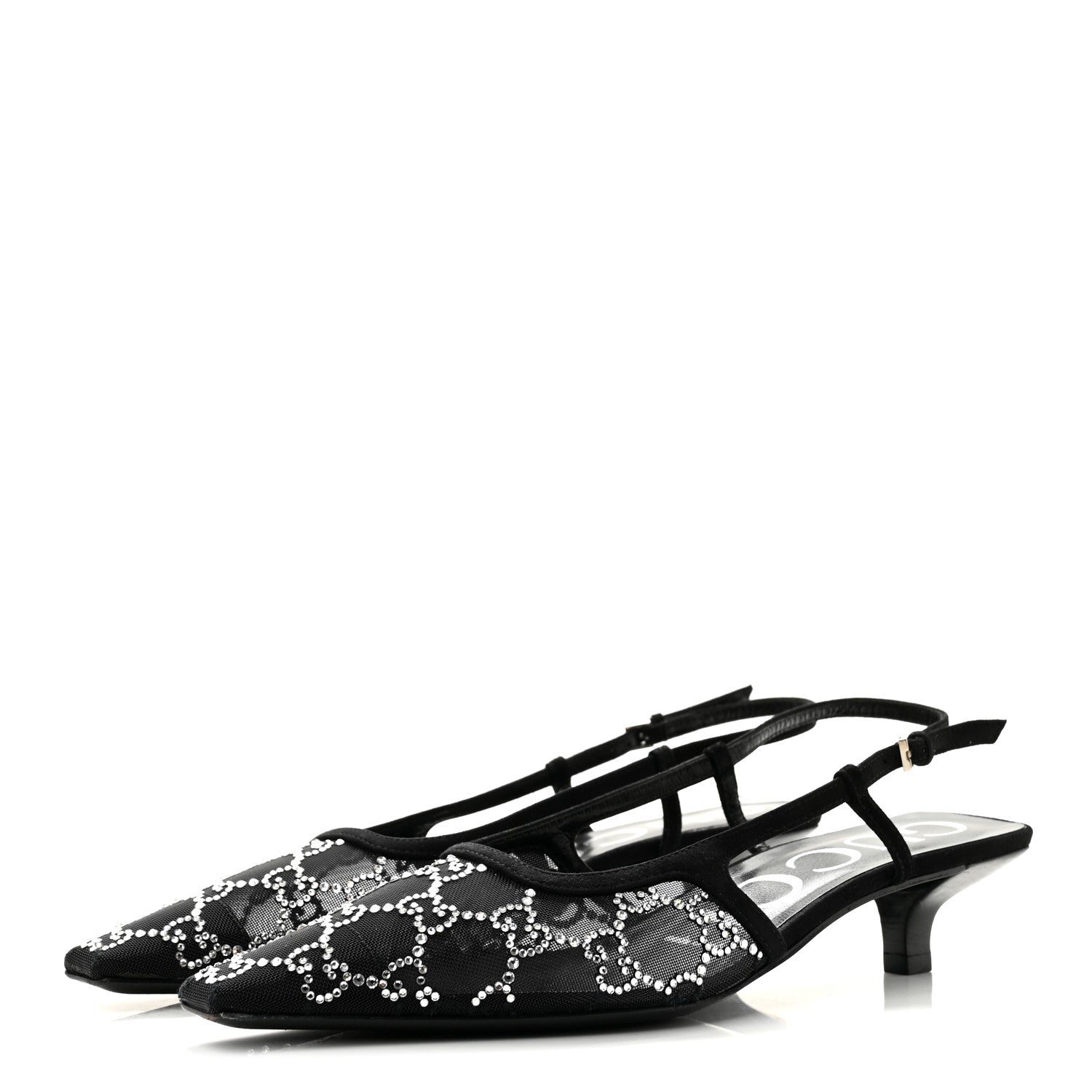 Gucci Suede Mesh Crystal GG Monogram Slingback Pumps 36.5 Black 4 of 9