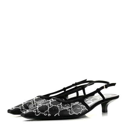 Gucci Suede Mesh Crystal GG Monogram Slingback Pumps 36.5 Black 4 of 9