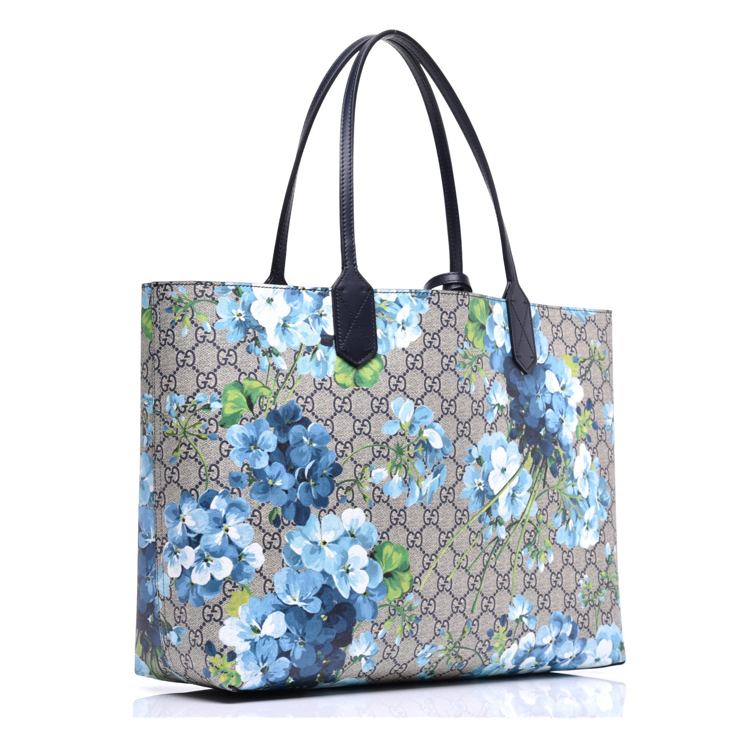 Gucci GG Supreme Monogram Blooms Medium Reversible Tote Beige Blue Navy 5 of 16