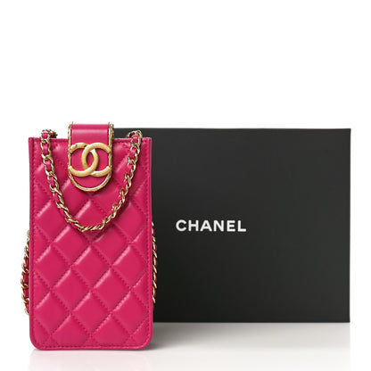 Chanel Lambskin Quilted Phone Holder With Chain Fuchsia 10 of 10