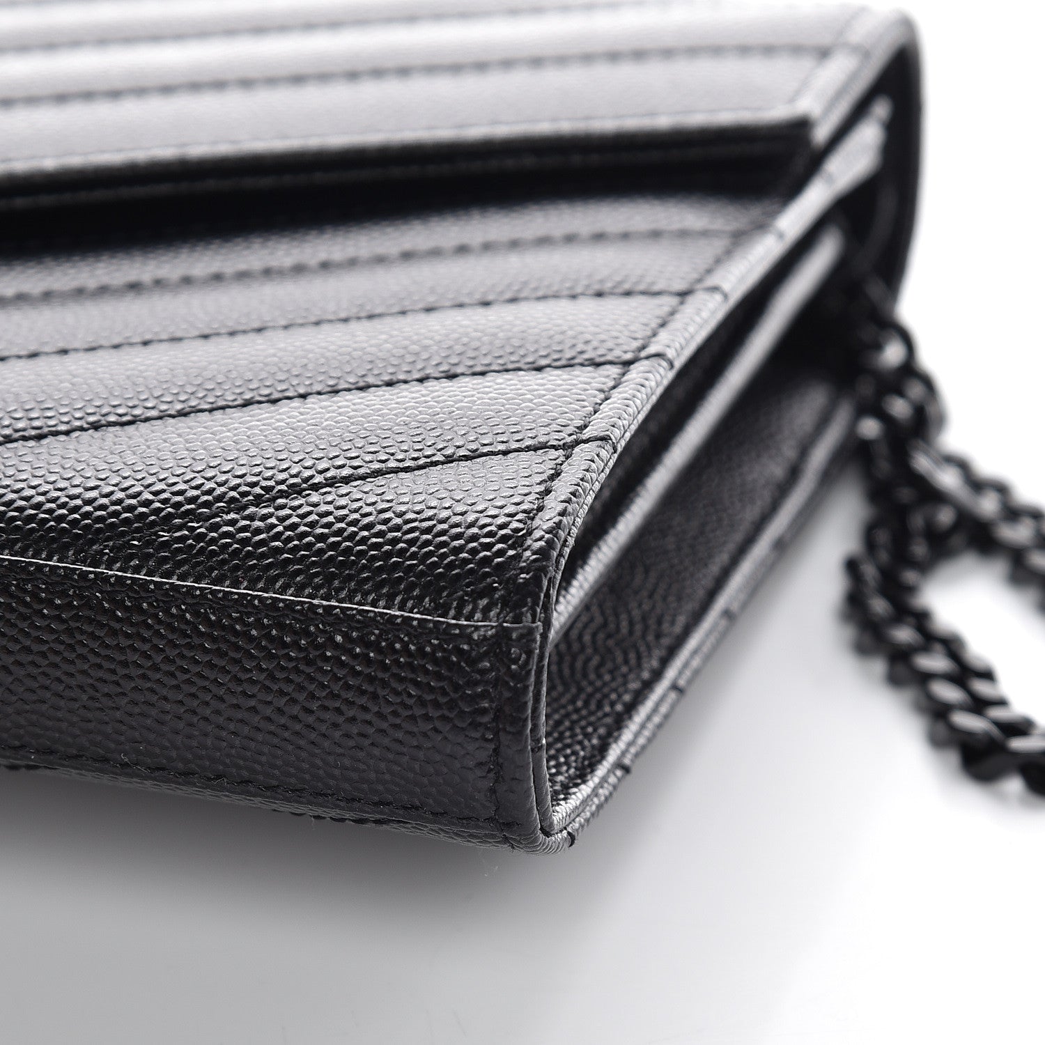Saint Laurent Grain De Poudre Matelasse Chevron Monogram Chain Wallet Black 9 of 9