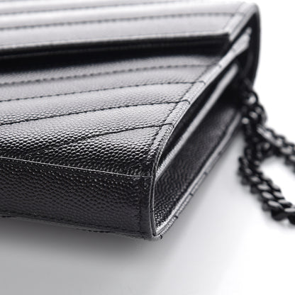 Saint Laurent Grain De Poudre Matelasse Chevron Monogram Chain Wallet Black 9 of 9