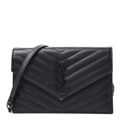 Saint Laurent Grain De Poudre Matelasse Chevron Monogram Envelope Chain Wallet Black 1 of 8