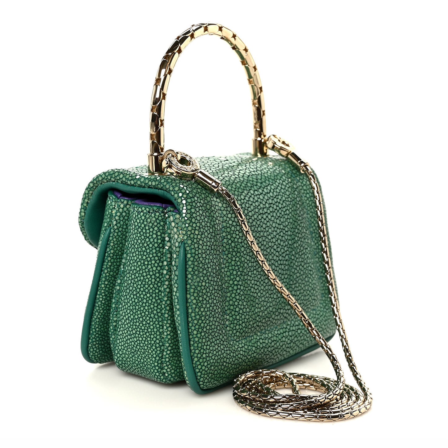 Galuchat Serpenti Reverse Micro Top Handle Emerald Green