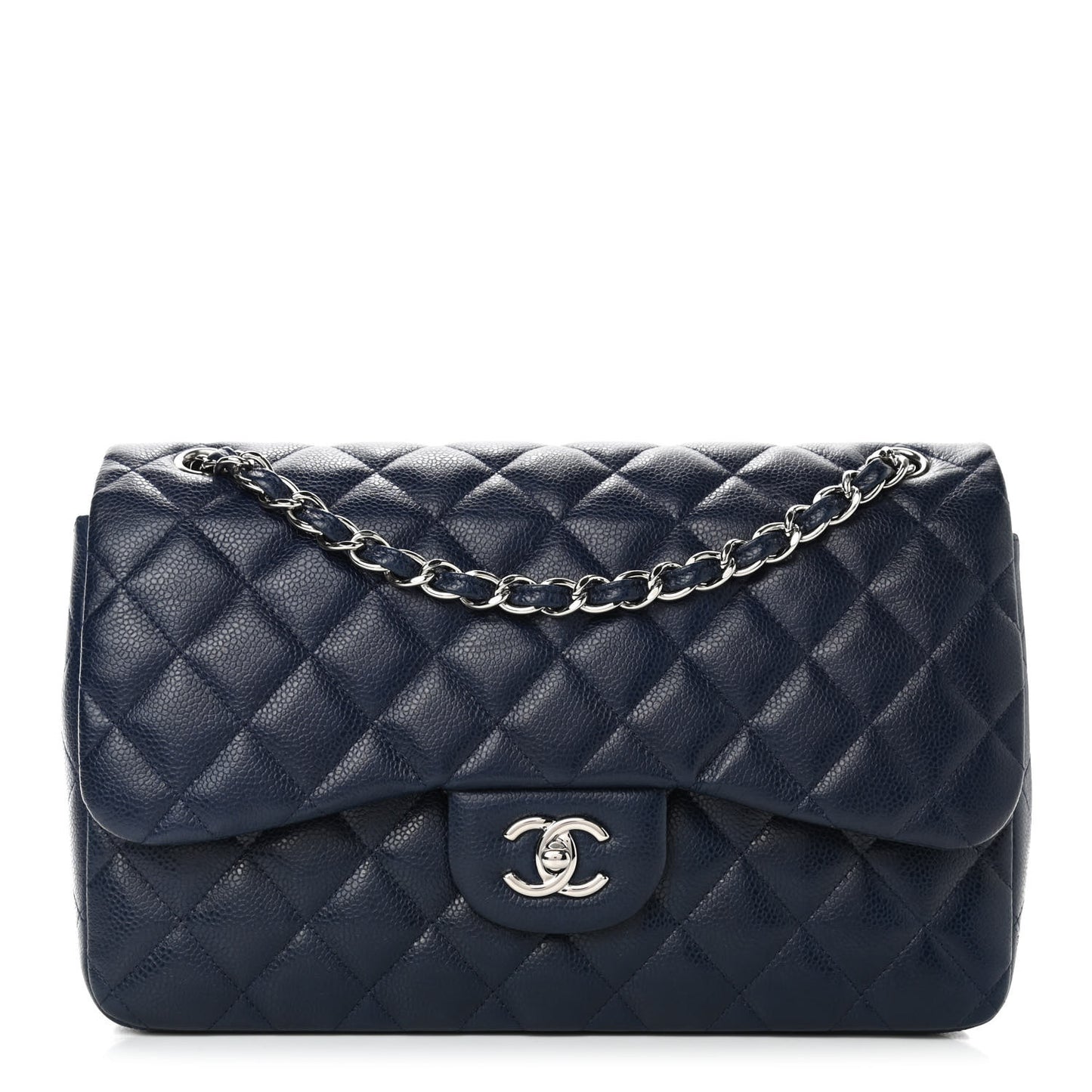 Caviar Quilted Jumbo Double Flap Navy Blue