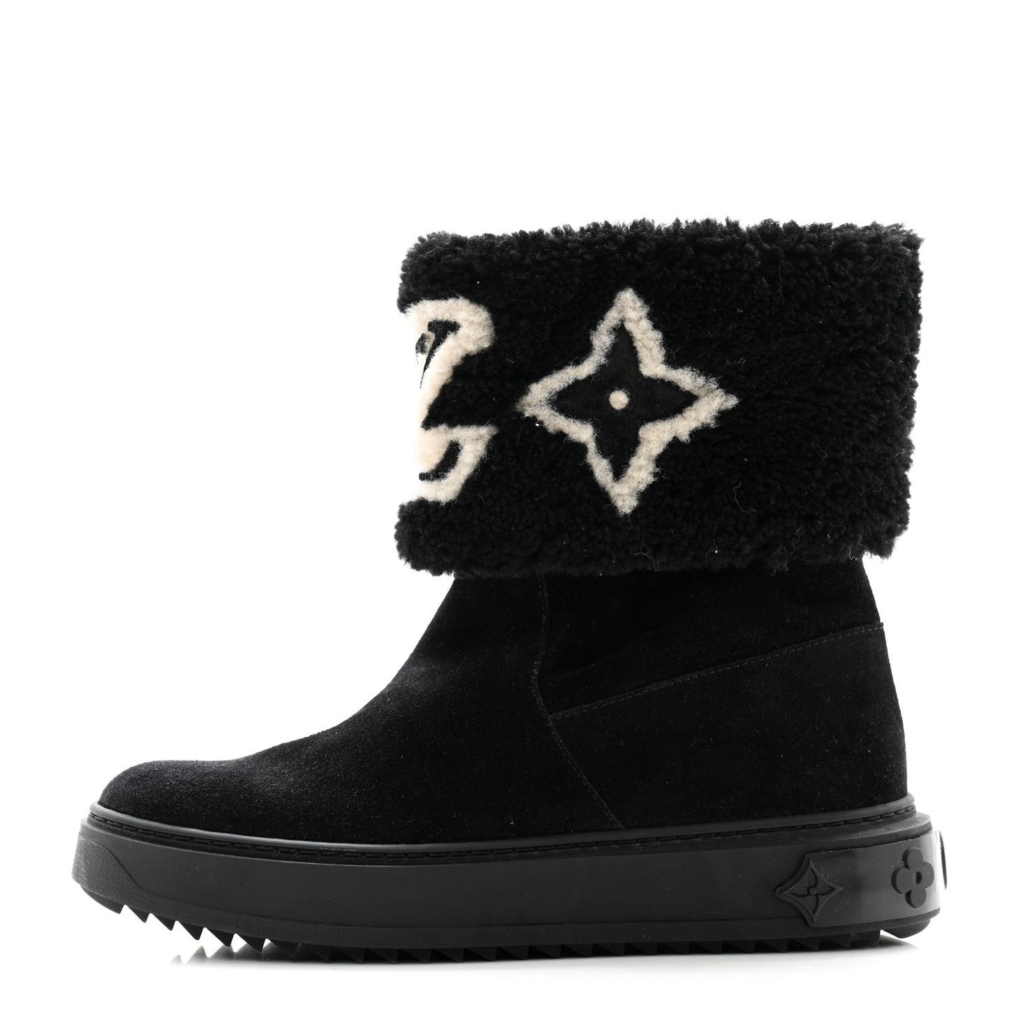 Suede Calfskin Shearling Snowdrop Flat Ankle Boot 36 Black