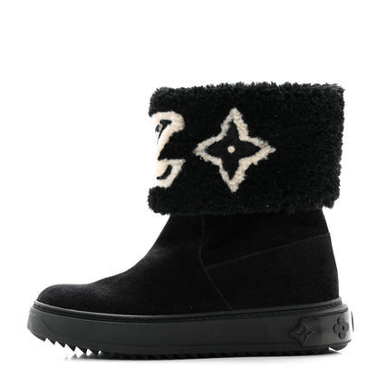 Louis Vuitton Suede Calfskin Shearling Snowdrop Flat Ankle Boot 36 Black 1 of 9