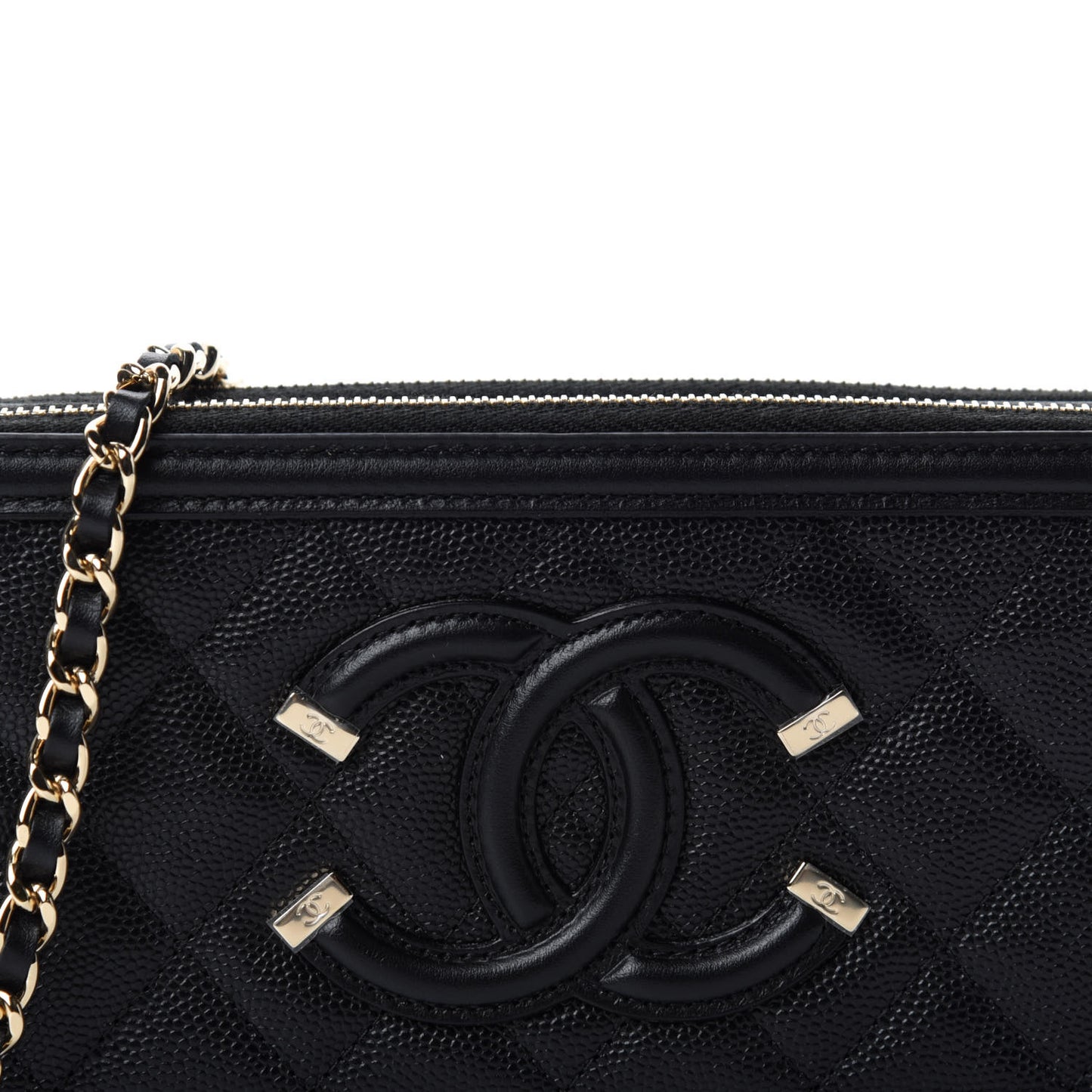 Caviar Quilted CC Filigree Clutch With Chain Black