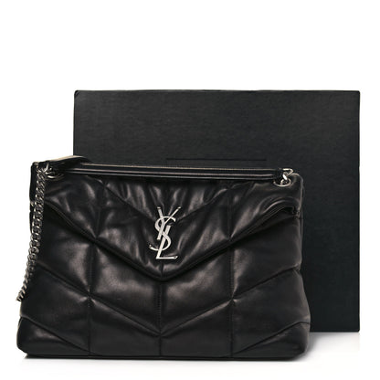 Saint Laurent Lambskin Quilted Medium Loulou Puffer Monogram Chain Satchel Black 13 of 13