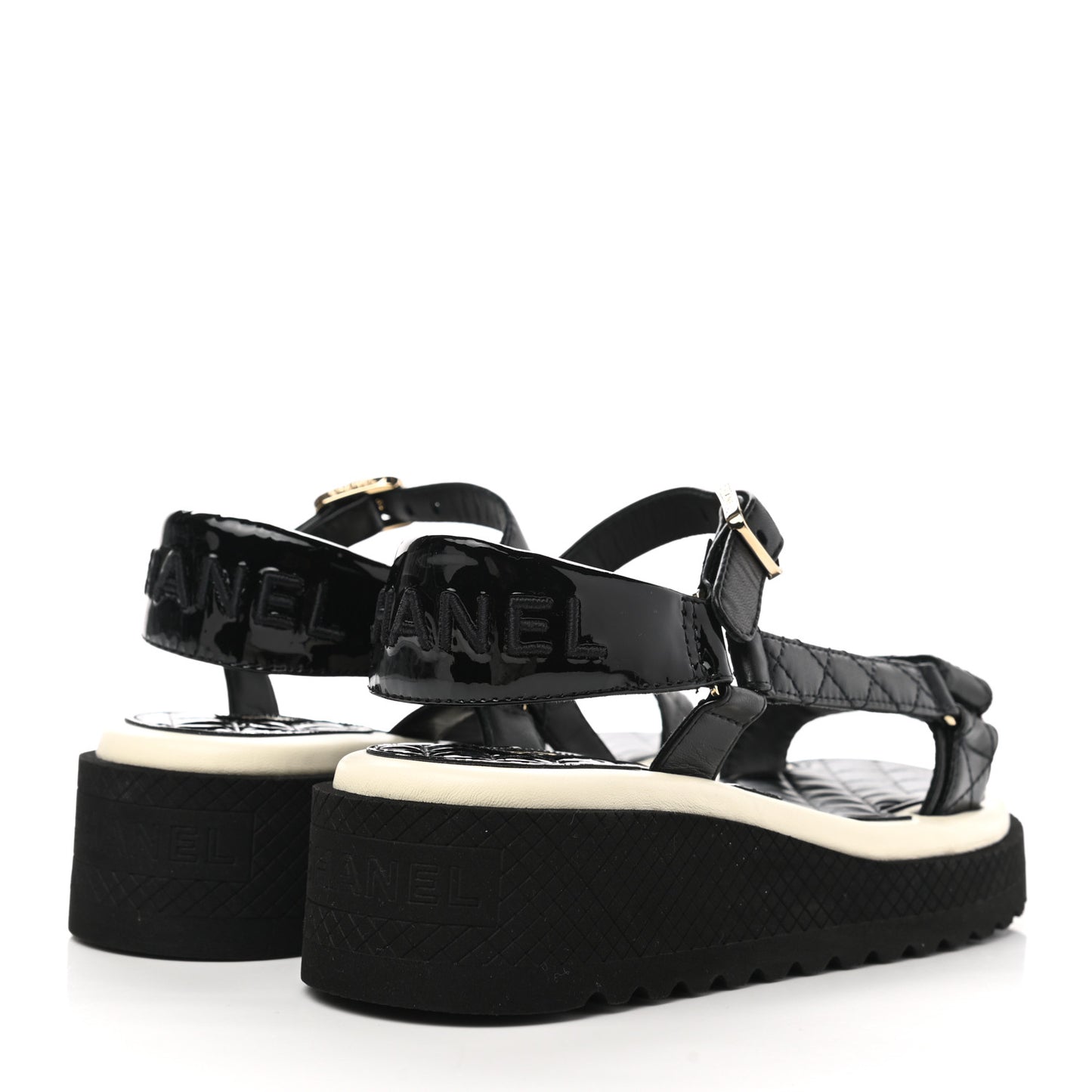 Lambskin Logo Platform Sandals 35 Black White