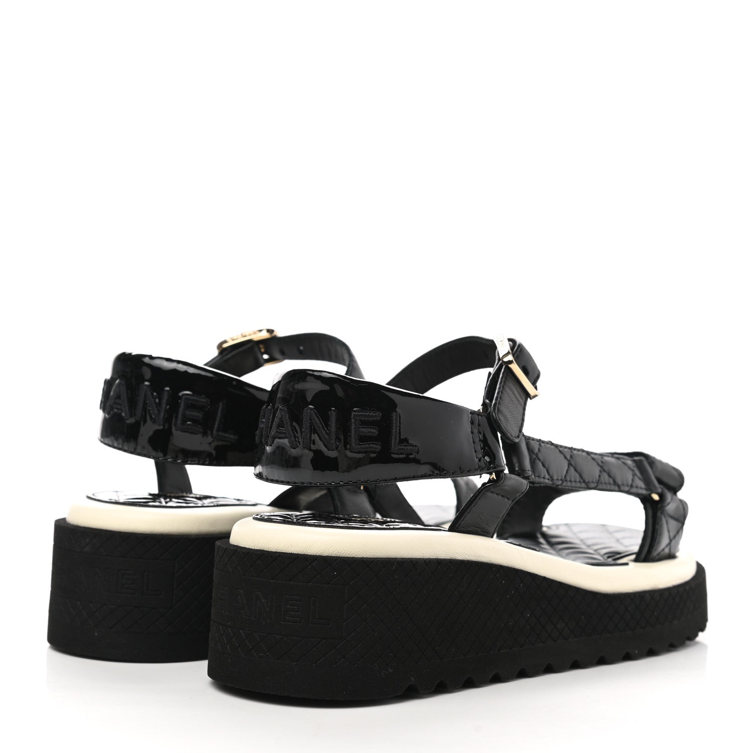 Chanel Lambskin Logo Platform Sandals 35 Black White 4 of 9