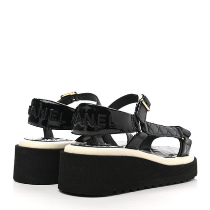 Chanel Lambskin Logo Platform Sandals 35 Black White 4 of 9