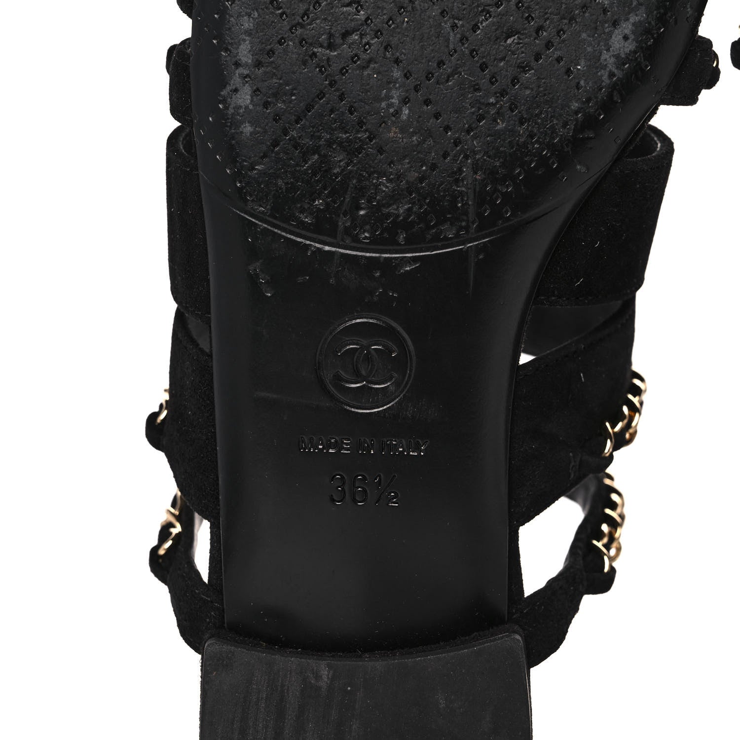 Chanel Suede Chain Mule Sandals 36.5 Black 6 of 10