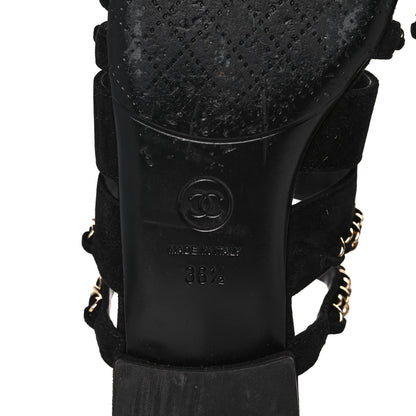Chanel Suede Chain Mule Sandals 36.5 Black 6 of 10