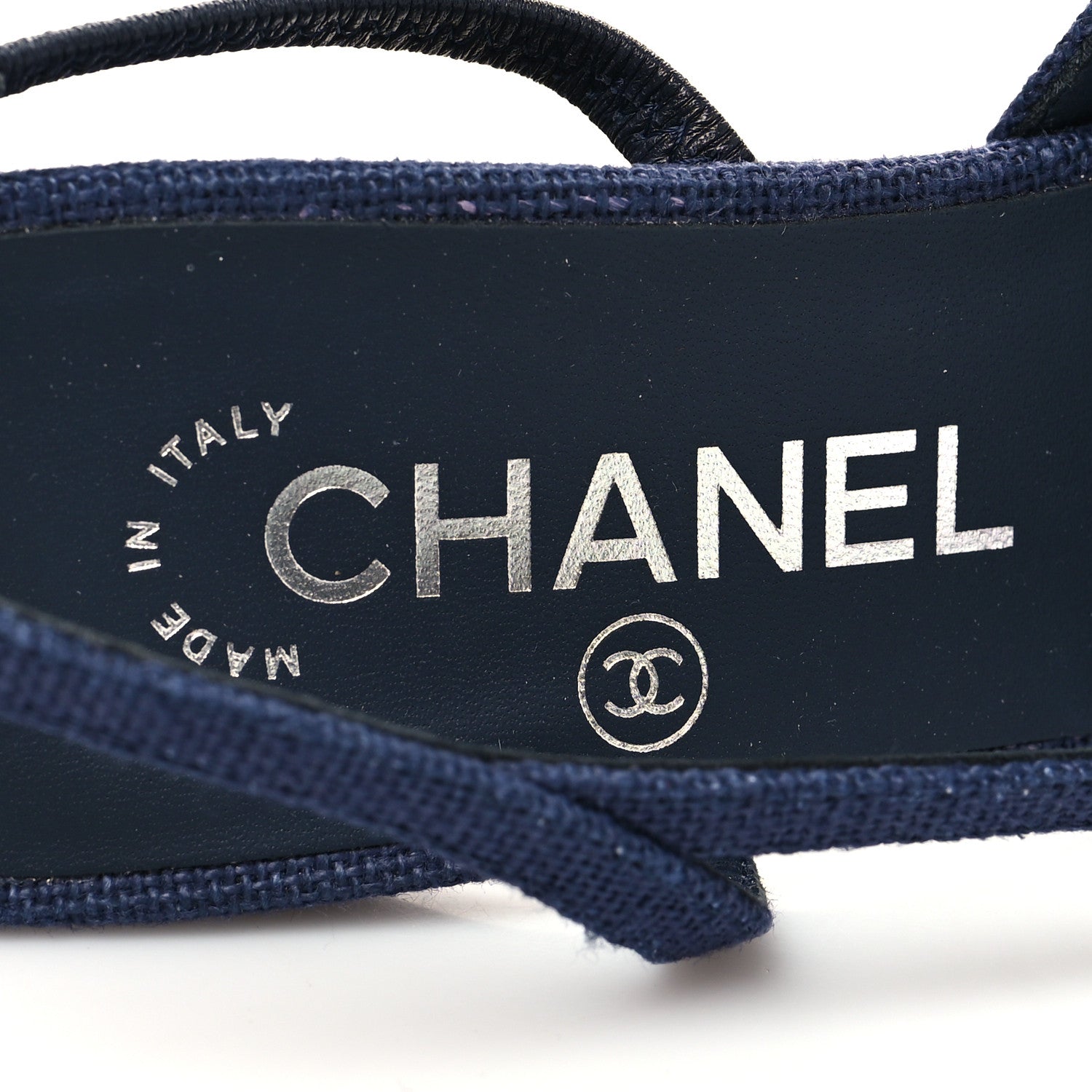 Chanel Fabric Grosgrain Cap Toe CC Slingback Pumps 36.5 Dark Blue Black 8 of 9