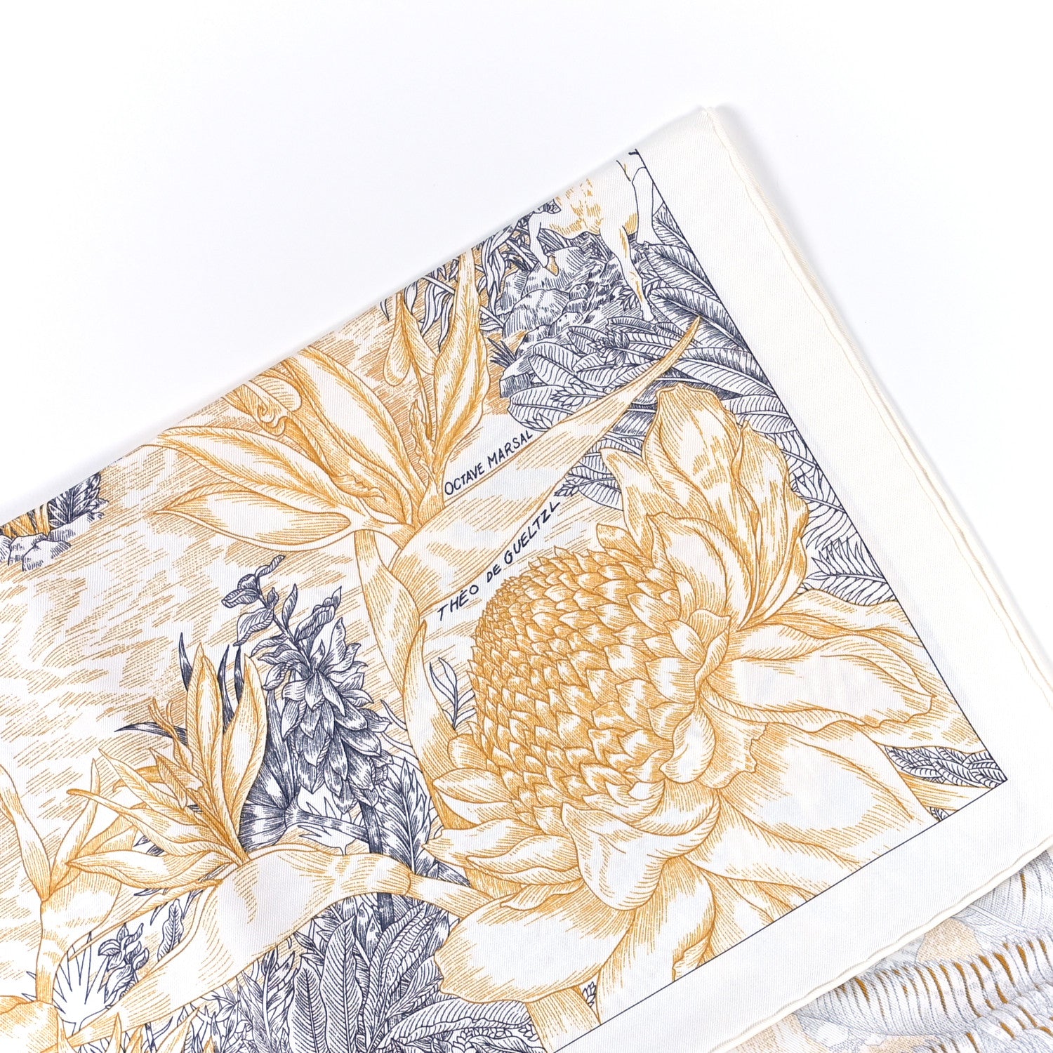 Hermes Silk Faubourg Tropical Scarf 90 Sepia White Caramel 3 of 5
