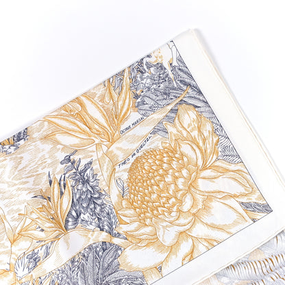 Hermes Silk Faubourg Tropical Scarf 90 Sepia White Caramel 3 of 5