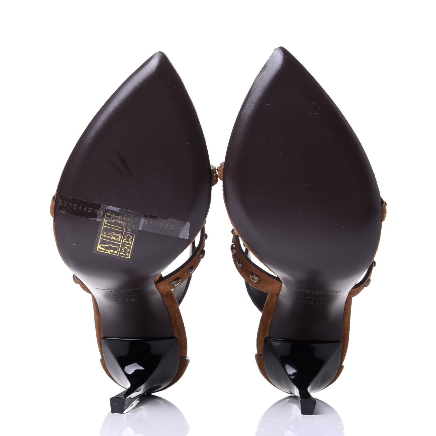 Saint Laurent Suede Studded Iris Sandal Pumps 38.5 Brown 7 of 10