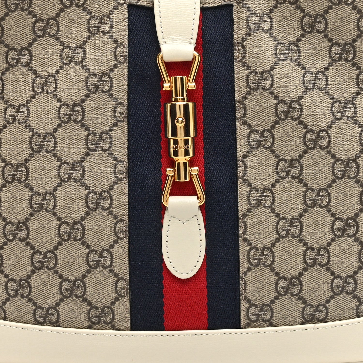Gucci GG Supreme Monogram Textured Dollar Calfskin Web Medium Jackie 1961 Hobo Beige Ebony Mystic White 8 of 10